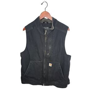 Carhartt Vest Women's XL Black Sherpa Lined Workwear Full Zip Canvas Relaxed Fit